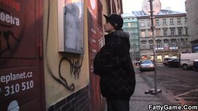 Big belly chubby fatty picks up him for sex play