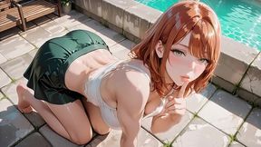 [ai-generated] sun-drenched rooftop redhead kneels for deepthroat then gets pounded doggy with huge cum on ass
