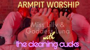 DOUBLE ARMPIT WORSHIP- Miss Lilly and Goddess Luna with the cleaning cucks.