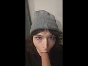 Trans girl training getting face fucked by a machine