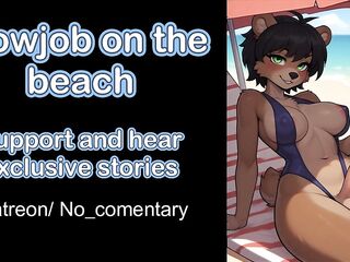 I give a oral job to my shemale hentai girlfriend on the beach