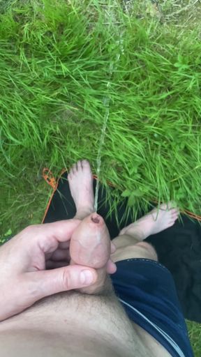 Pissing in the forest after jerking off