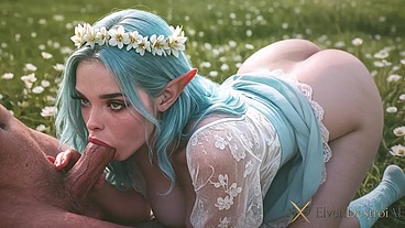 A blue-haired elf girl got lost in a flower field. I showed her the way with my big black cock! My friend joined me and we tore her elven pink holes!! The field full of flowers turned into a field of