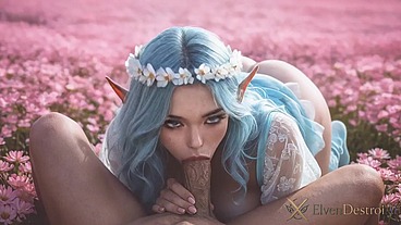 A blue-haired elf girl got lost in a flower field. I showed her the way with my big black cock! My friend joined me and we tore her elven pink holes!! The field full of flowers turned into a field of