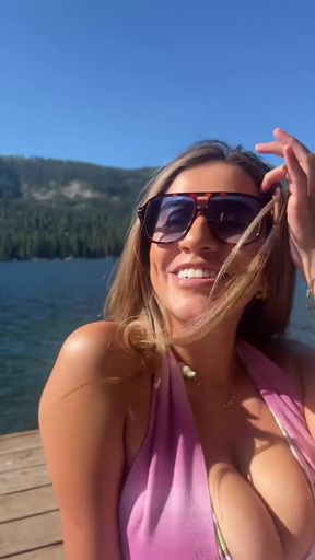 Lake bikini brunette shows off her non-nude tits on TikTok
