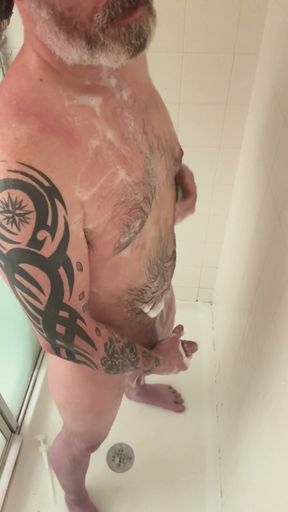 Scrubbing and Rubbing - Showering with a morning wood erection   Clip 1