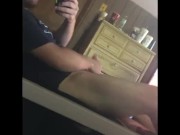 Horny fuck myself with dildo in mirror