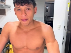 Stripping twink latino boy and oiling muscles
