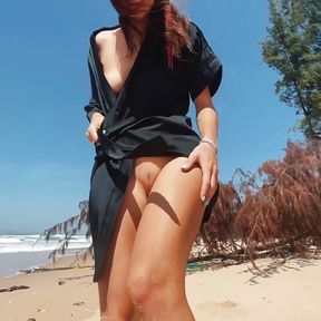 Me- Teen Girl on a Wild Nudist Beach Jerks off, Sucks Dick, Shows Legs Public Outdoor, Blowjob