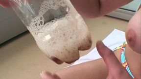 Cum &amp_ Cola! OMG, that'_s disgusting. Britney Swallows drinking jizz from a bottle