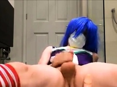 Another  Japanese teen CD cosplay masturbates