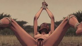 Ebony African Beauty Bound in Wild Savanna - Fear & Intense Arousal