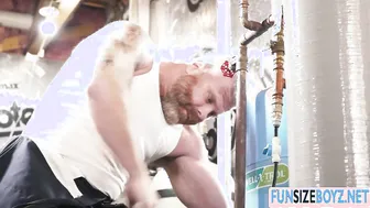 Skinny twink gets barebacked by muscular technician