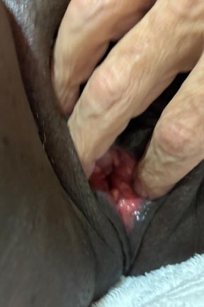 Ebony BBW Gets Fingered &amp; Fisted then squirts, Big black pussy squirts while being fingered deeply