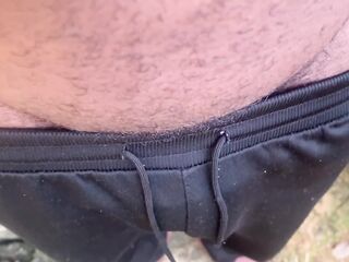 Holding Pee Bladder Bulge Desperately Pissing Outdoor