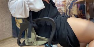 Arab Woman in Hijab Masturbates Through Her Panties While Working