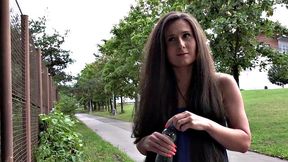 Slutty Czech chick POV fucked outdoors for cash after casting