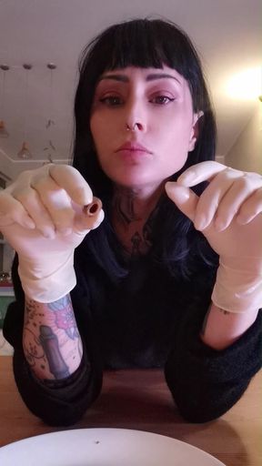I'm Hungry Now Eating Salmon White Latex Gloves Goddesslolli