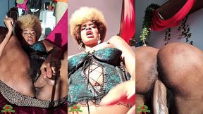 hairy girl during her fertile period with her large black dildo.