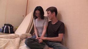 Small titted asian beauty spreads legs for her lover's big dick