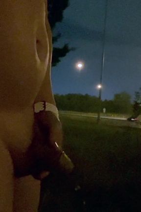 Midnight Roadside Piss Flex: Naked Muscle God Unleashed
