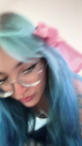 Blue hair girl in glasses