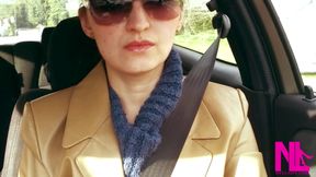 Driving in lovely beige high heeled pointed pumps