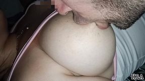 Look at how puffy my nipples get when my husband sucks my big natural tits