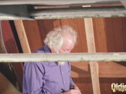 Kiara and Mia both fuck an old man and share his cum after a hot fuck
