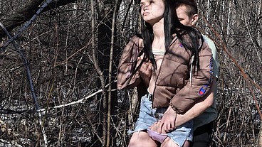 Caught and roughly fucked a young slut in the forest