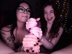 Naughty teens taking on a big cock in webcam threesome
