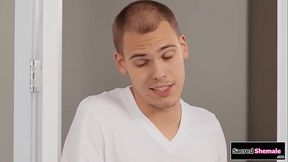 Tgirl Angel Ducati facefucks a handyman