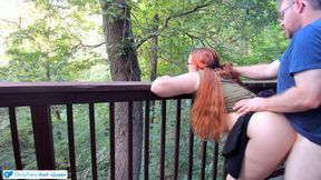 Sneaking Risky Public Trail Sex with a Redhead with Pigtails