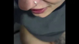 I was so horny inside the subway station my pussy was all wet! I went to the bathroom and sucked my husband's thick cock. (IN PUBLIC)