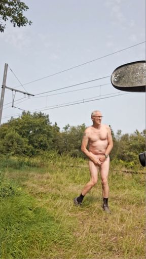 exhibitionist grandpa naked cruising public outdoor cumshot   Clip 3