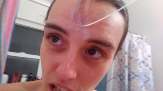 PinkMoonLust Monster Cum Facial! Hairy Onlyfans Camgirl Takes BAD DRAGON CUMSHOT in HAIR &amp; ALL OVER