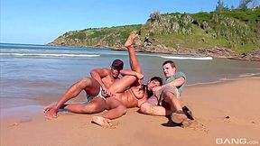 Babalu - Beachside Threesome Fills In All This Brunettes Holes