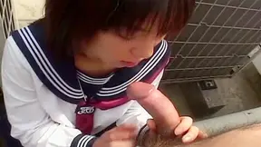 Cute Japanese Teen Gives Blowjob in Public Toilet Stall