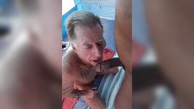 Pedro's big black cock gets gulped by Key West in her tent & she gets railed hard