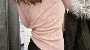 Curvy babe flashes boobies in dressing room