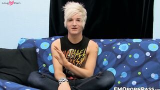 Blond Austin Mitchell jerks off massive cock before blowing off cum