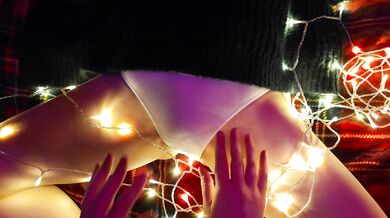 Cozy Christmas Eve fun with sweet Daisy gentle lesbian fingering