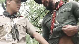 The hunk scoutmaster fucked Jack Bailey in hardcore bareback and cum inside his ass