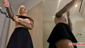 NO BRA Try on haul, View on a blonde with big tits, No panties