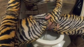 open pussy jumpsuit pee play. big tits, hard nipples and bathroom fetish