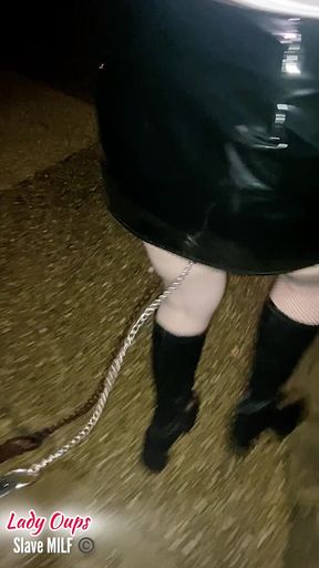 Public Exhib with Leash Plug and Latex Micro Skirt