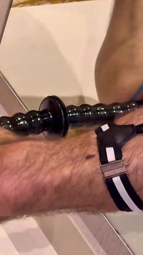 Businessman in Lingeries Plays with His Male-pussy and Shots Cum While Being Locked in Chastity Cage