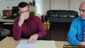 Dominant Gay Boss Fucks Hairyass Bottom In Office 3some