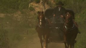 Carriage Sex in the Wild West - Curly Brunette in a Corset Rides Cock