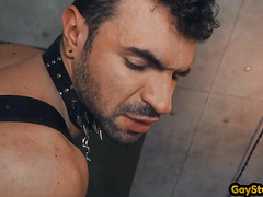 Submissive BDSM stud barebacked in foot fetish closeup POV